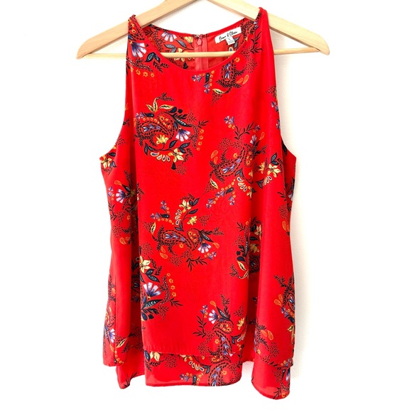 Emma & Olivia Tops - Emma & Olivia Red Floral Sleeveless Layered Flowy Lightweight Crepe Boho Top